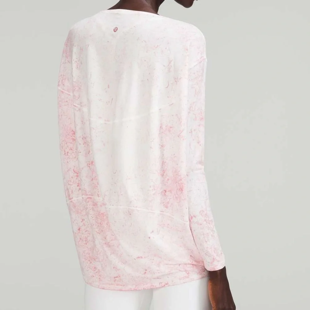 Lululemon Back in Action Long Sleeve Shirt Vitasea Cirrus Wash White Pink Peony